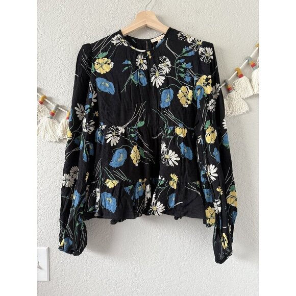 By TiMo Floral Viscose Bubble Peplum Top Coquette Whimsical Peasant Careerwear M - Picture 1 of 9
